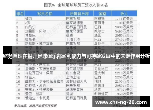 财务管理在提升足球俱乐部盈利能力与可持续发展中的关键作用分析
